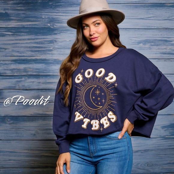 Peach Love California Tops - PEACH LOVE CALIFORNIA Good vibes navy blue top sz medium and large